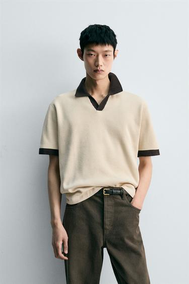 Zara 紋理針織POLO衫 - 米色