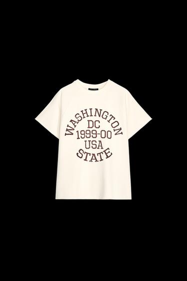SUDADERA FELPA EFECTO LAVADO TEXTO - Crudo de Zara