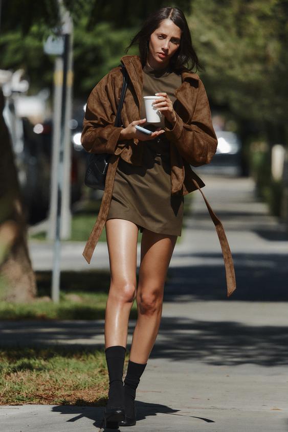 FAUX SUEDE BELTED JACKET - Toffee de Zara - Imagen 0
