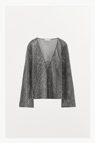 BEADED CROCHET TOP - Grey by Zara