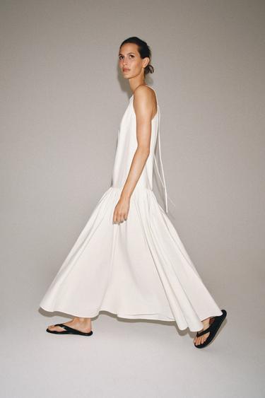 Zara ZW COLLECTION PLEATED DRESS - White
