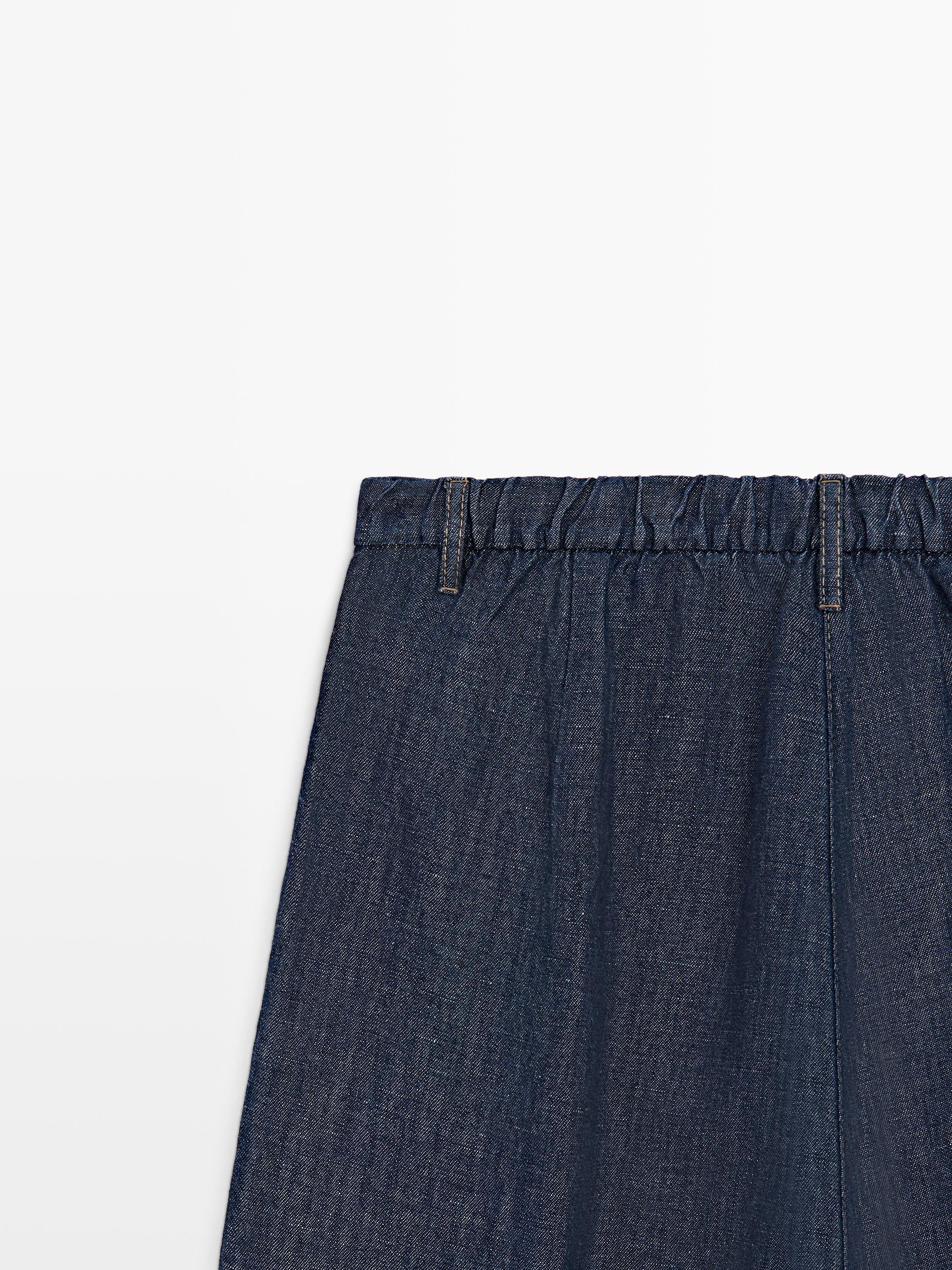 Total look linen blend wide-leg jeans