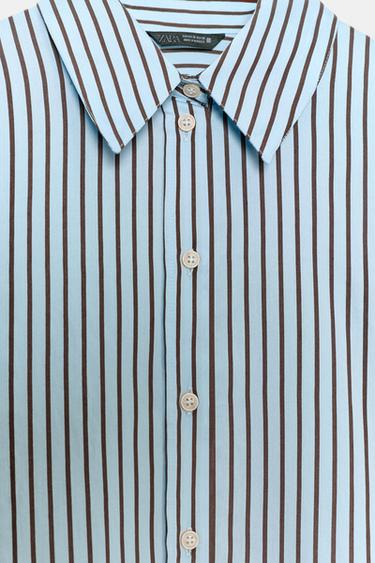 CHEMISE OVERSIZE À RAYURES EN POPELINE - Bleu / Blanc de Zara - Image 9