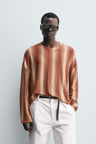 FLOWING STRIPED T-SHIRT - Red by Zara