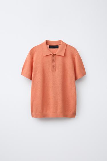 Zara POLO MAJICA OD PAMUKA I LANA – intenzivno koralna