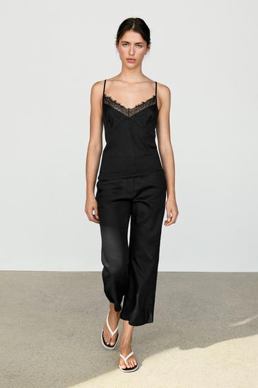 Zara Strappy top with lace detail - Black - Image 0