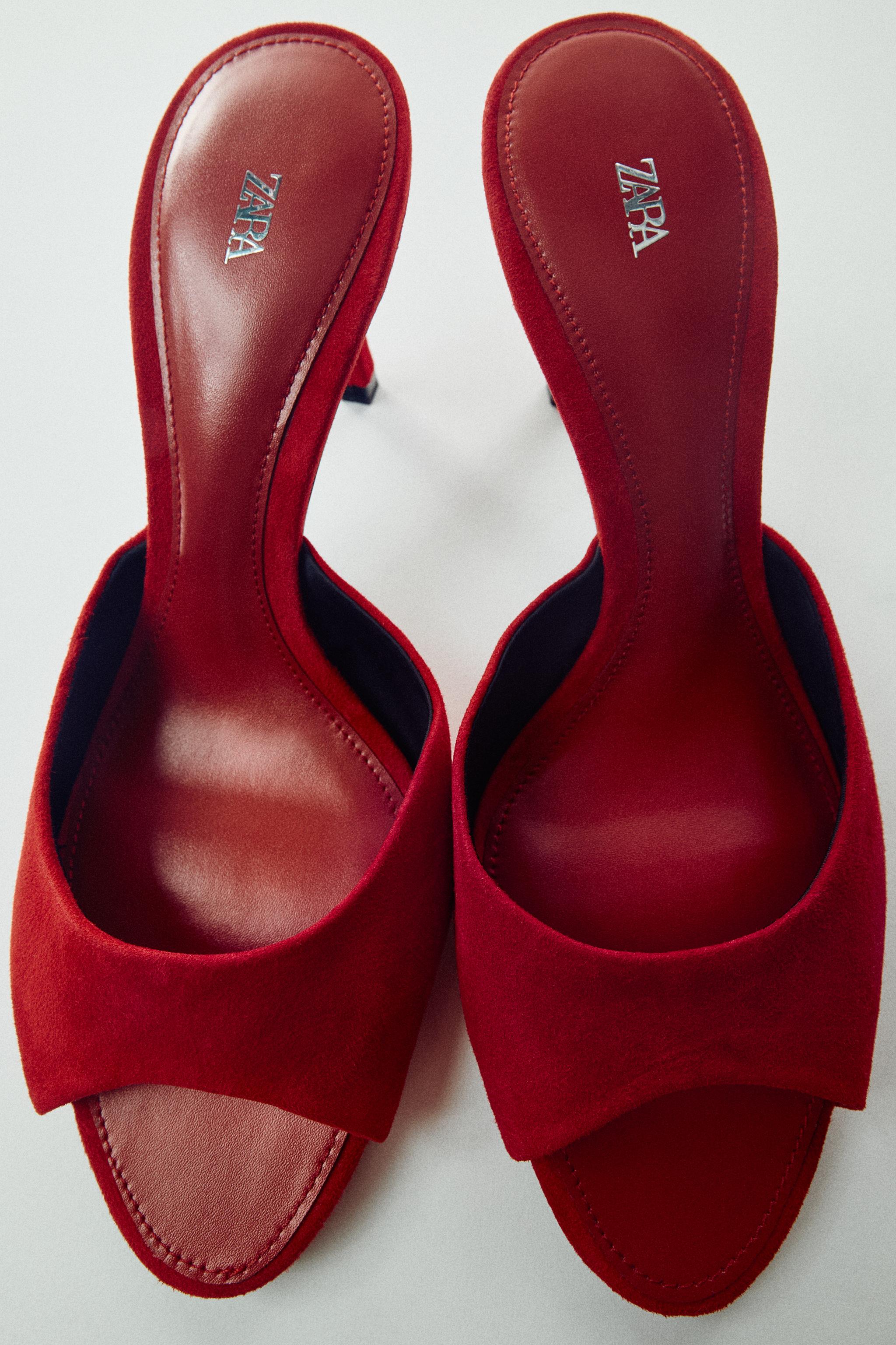 SUEDE HIGH-HEEL MULES — Red