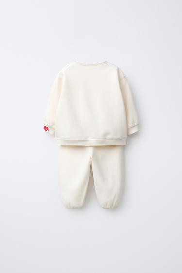 EMBROIDERED SLOGAN SWEATSHIRT AND TROUSERS SET - Light beige by Zara - Image 1