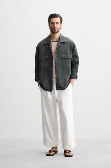 STRIPED FLOWING SHIRT - Anthracite grey by Zara - Image 0