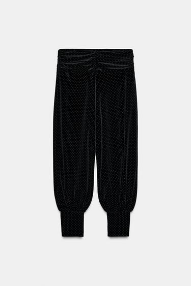Zara SPARKLY VELVET BAGGY PANTS - Black