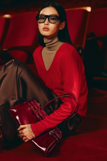 Zara 附扣環都市手提包 - 紅色