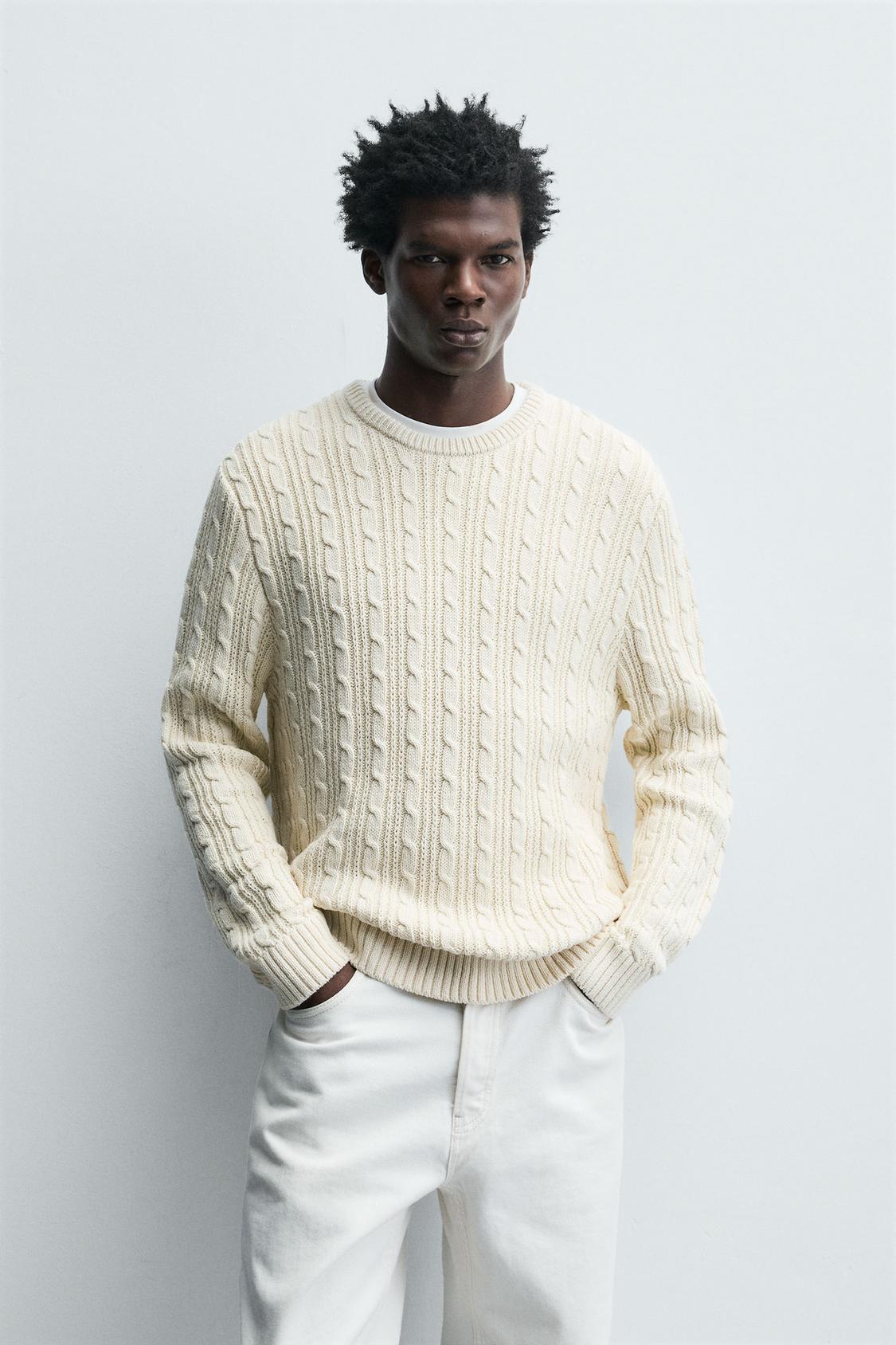 TEXTURED CABLE-KNIT SWEATER