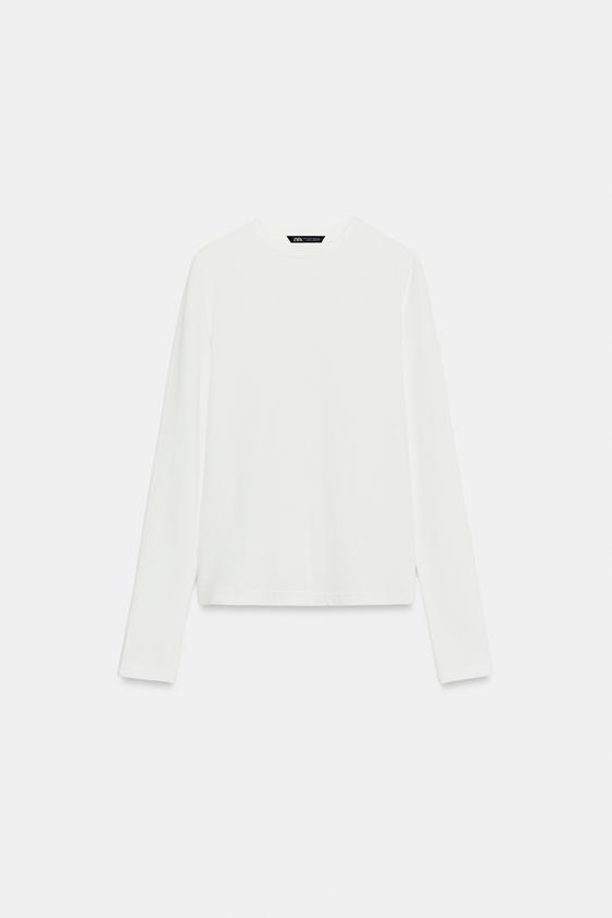 CAMISETA COSTURA FRONTAL - Blanco roto de Zara - Imagen 0