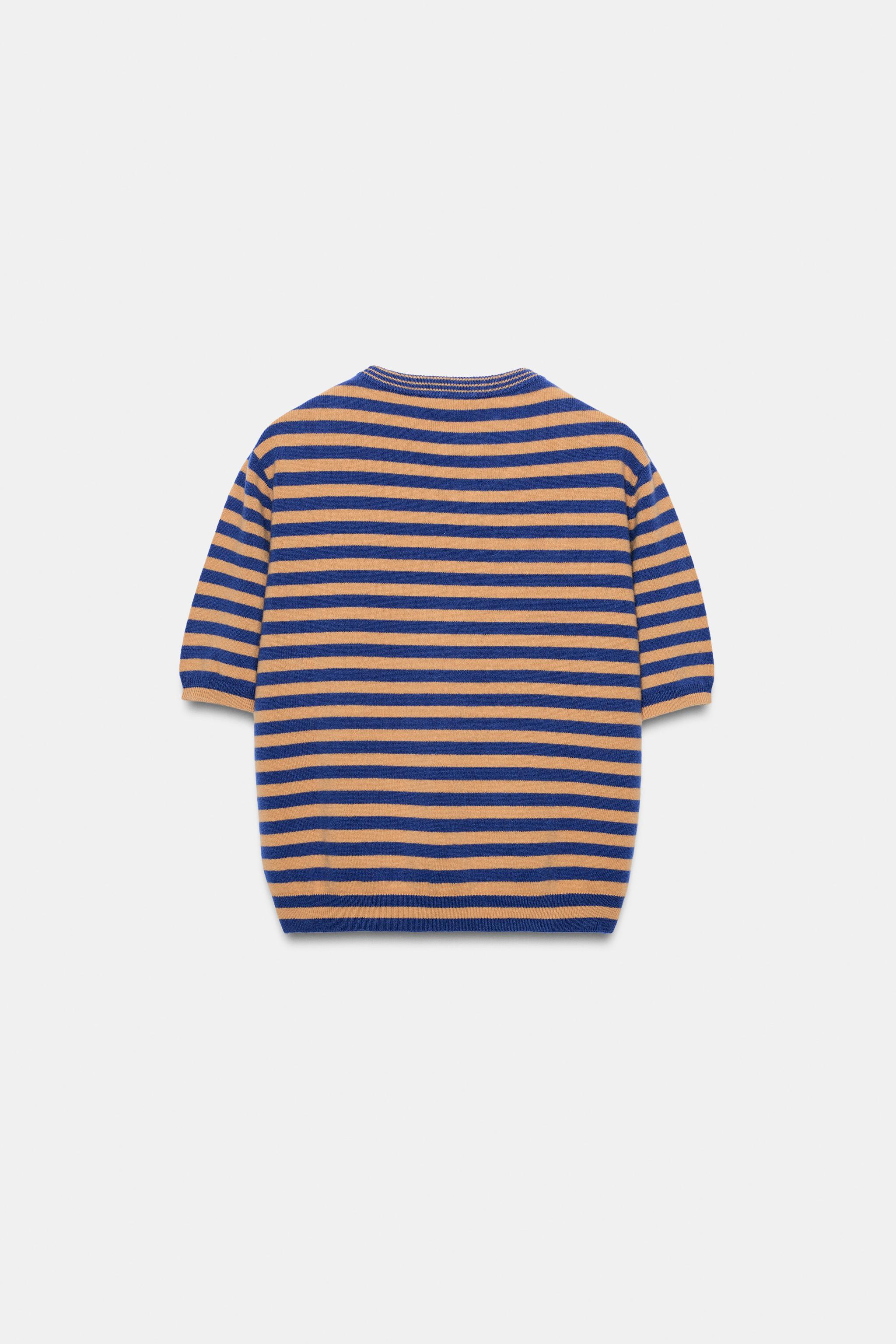 SHORT-SLEVE STRIPED 100% WOOL JUMPER