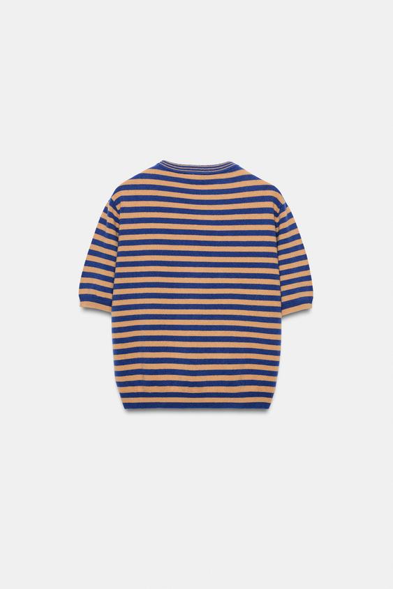 PULL 100 % LAINE rayures MANCHES COURTES - unique de Zara - Image 3