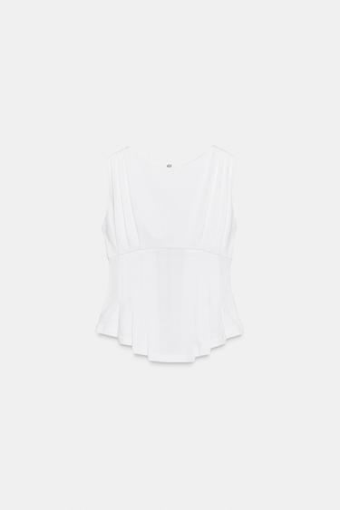 PLEATED ZIP T-SHIRT - White by Zara