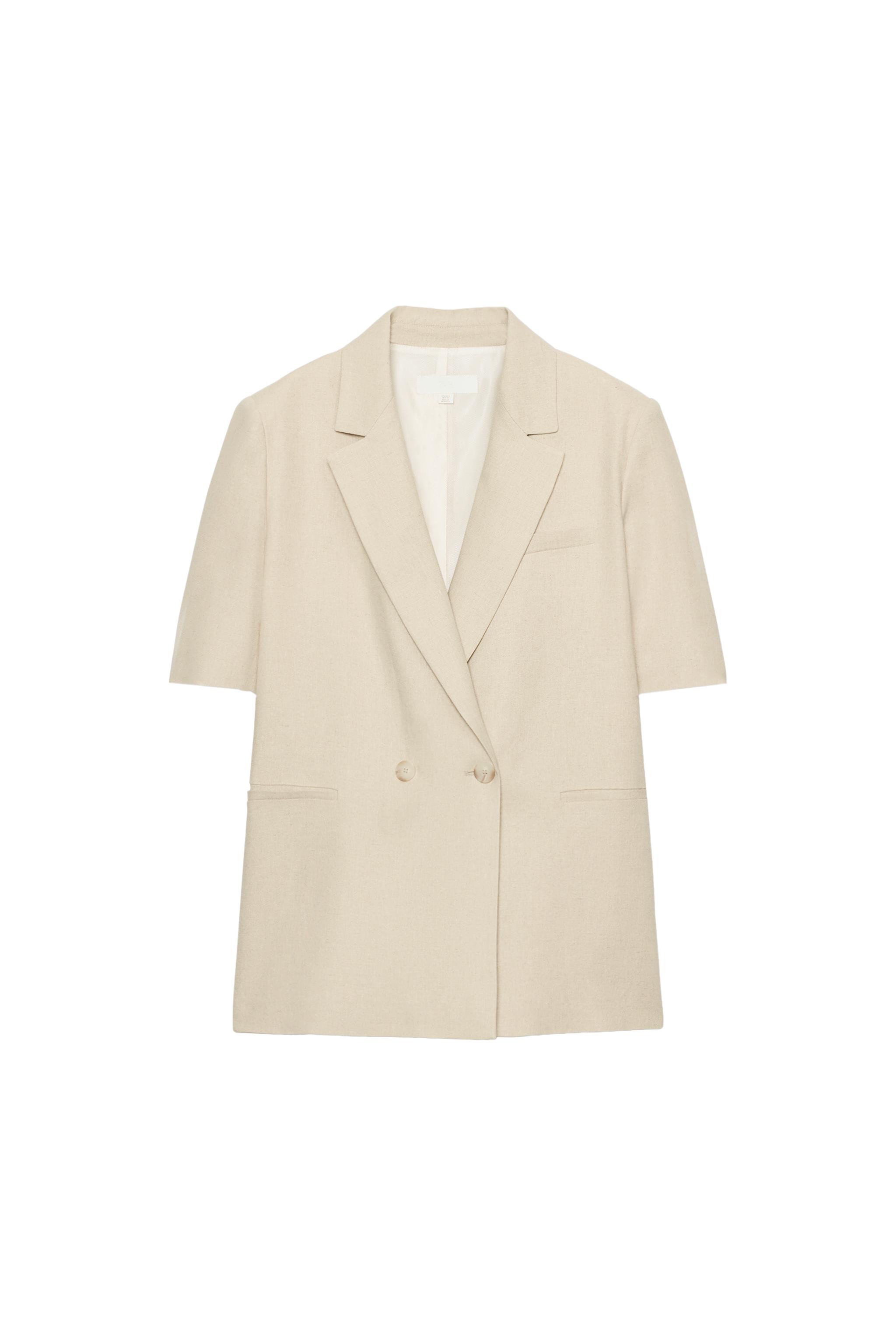 VESTE À BOUTONNAGE CROISÉ EN LIN ET MANCHES COURTES