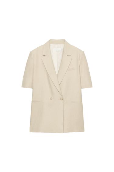 DOPPELREIHIGER BLAZER AUS LEINEN MIT KURZEN ÄRMELN - Hellbeige von Zara