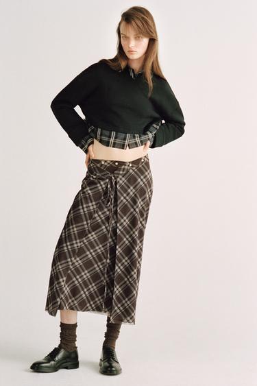 CHECK TULLE WRAP SKIRT - Khaki by Zara - Image 0