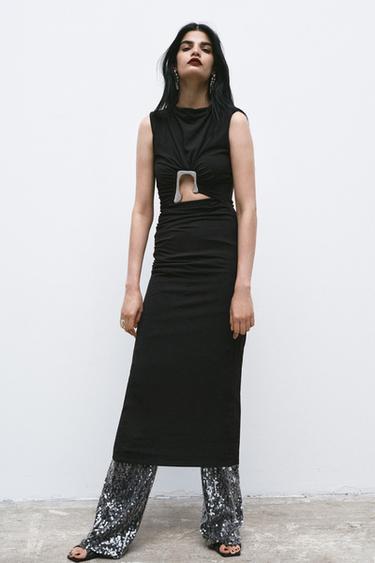 DRAPED CUT-OUT DRESS WITH SHINY DETAIL - Black by Zara - Image 0
