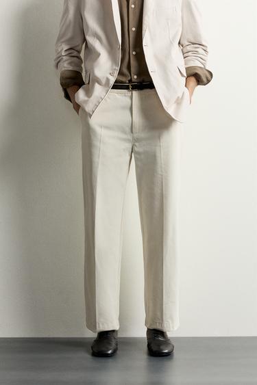 WASHED RELAXED FIT CHINO TROUSERS - Ecru by Zara
