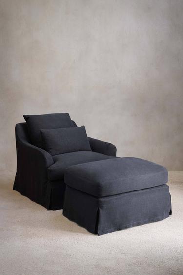 FOOTSTOOL 01 LINEN COVER - Green stripe by Zara - Image 3