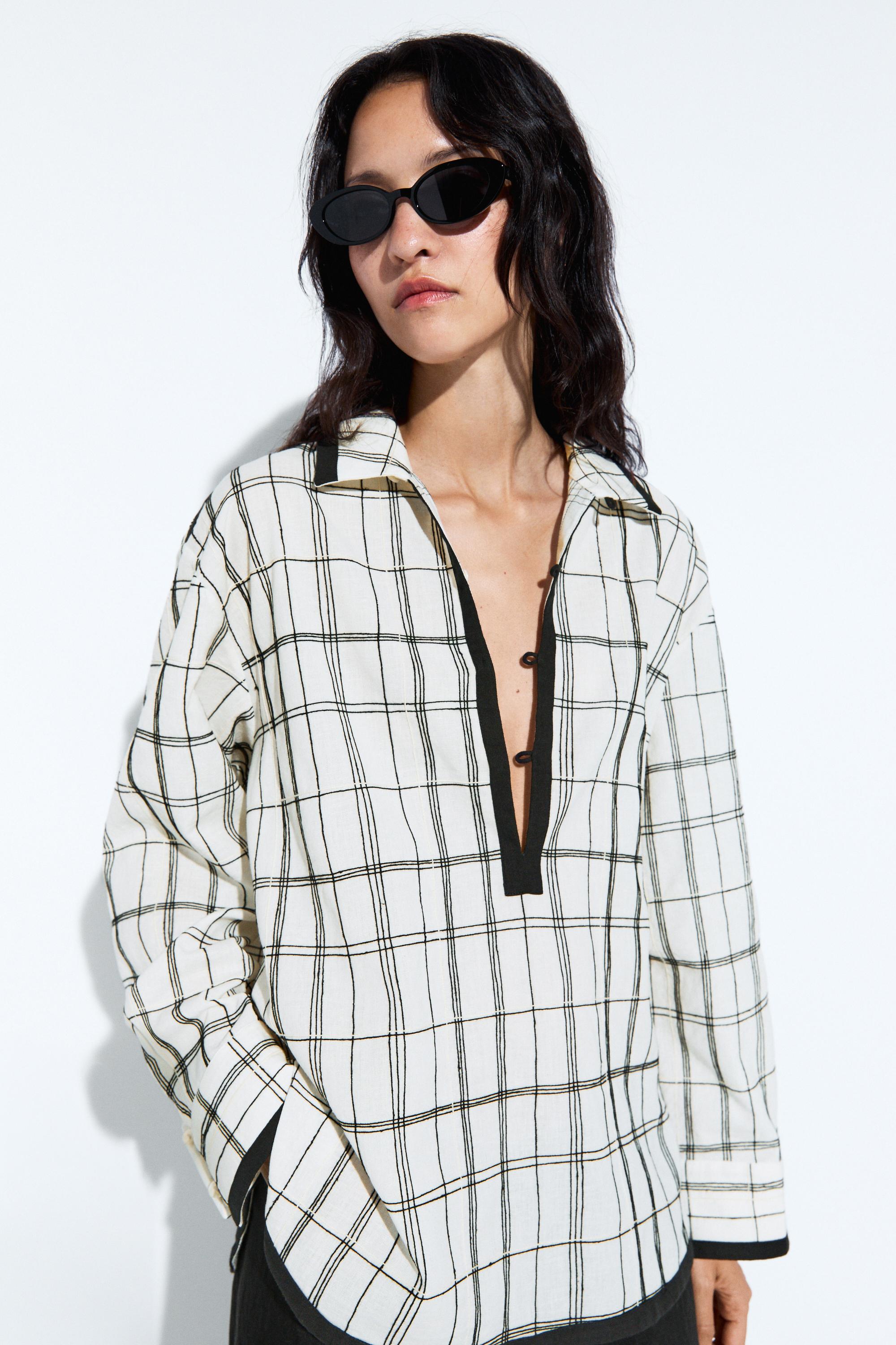 Cotton blend check shirt — White