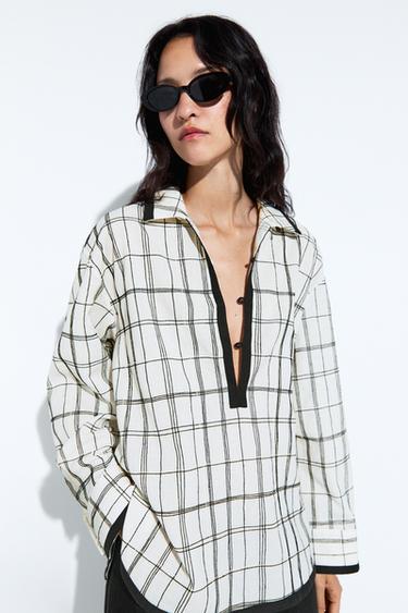 Cotton blend check shirt — White 2