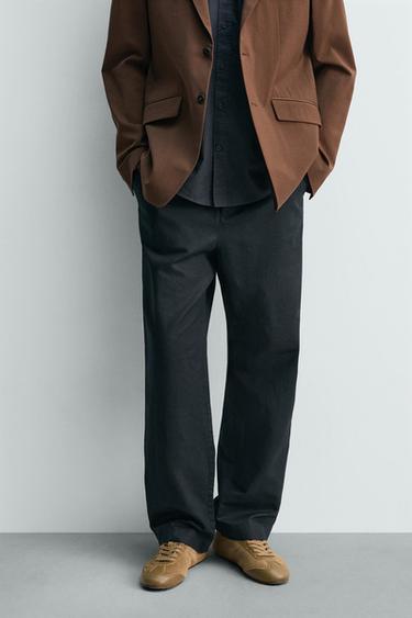 PANTALÓN STRAIGHT FIT CÁÑAMO - ALGODÓN - Marino oscuro de Zara