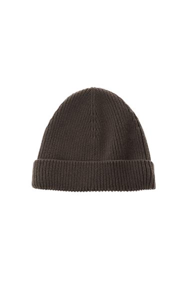 STRICKMÜTZE AUS BAUMWOLLE UND KASCHMIR - Braun meliert von Zara
