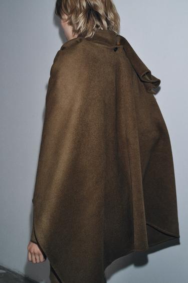 WOOL CAPE COAT ZW COLLECTION - Khaki by Zara - Image 2