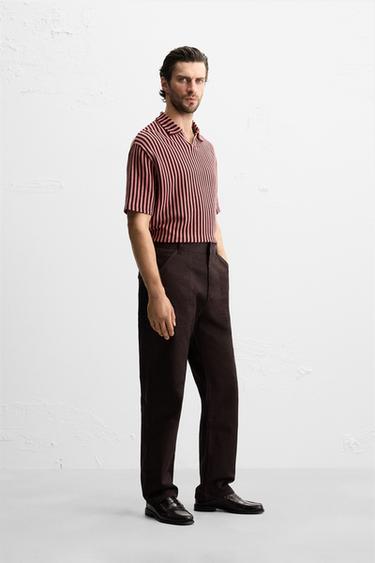 STRIPED JACQUARD POLO SHIRT - Light maroon by Zara - Image 3