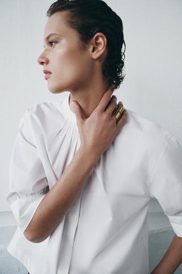 CAMISA MANGA ABULLONADA ZW COLLECTION - Blanco de Zara