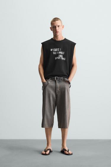 CAMISETA TANK TEXTO ESTAMPADO - Negro de Zara - Imagen 0
