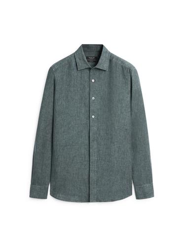 Chemise avec patte de boutonnage en lin - Bleu de Zara