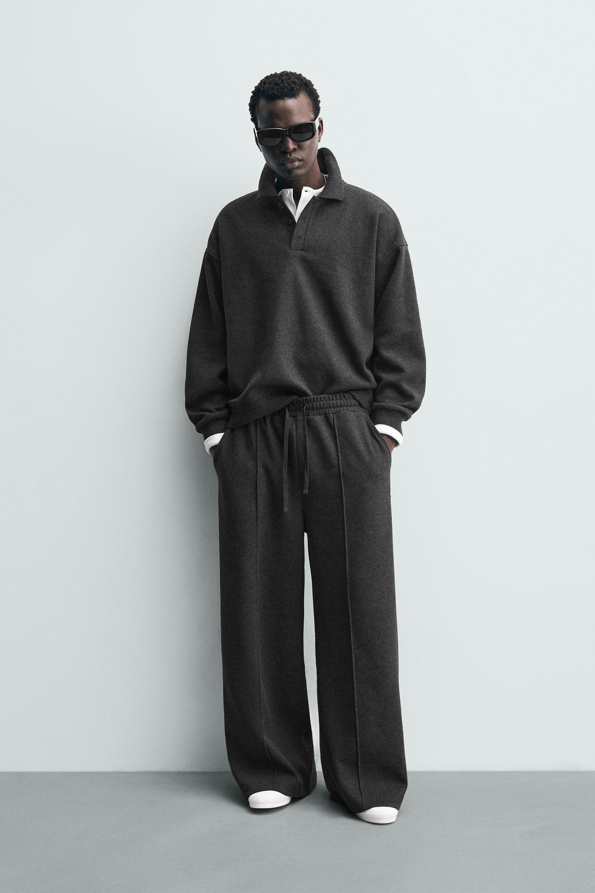 Wide-Leg Textured Jogging Trousers