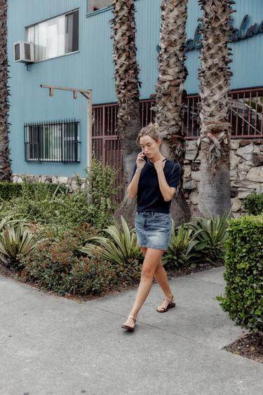 SHORT SLEEVE KNIT TOP WITH PIPING - Navy / White by Zara