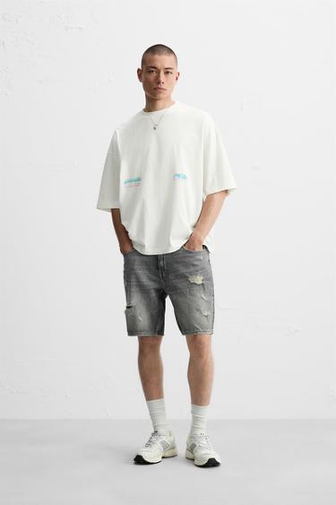 RIPPED DENIM BERMUDA SHORTS - Grey by Zara