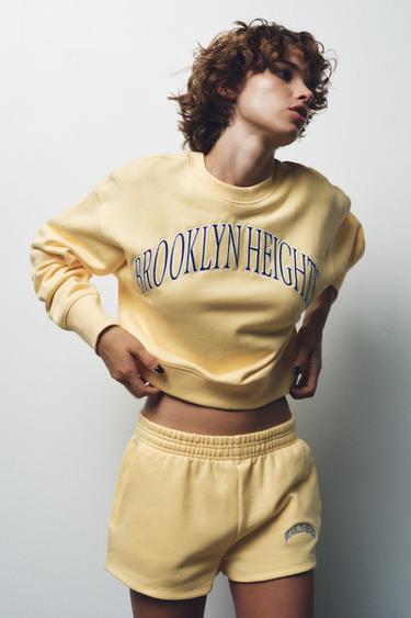 EMBROIDERED TEXT PLUSH SHORTS - Yellow by Zara