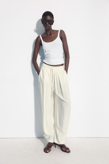 CALÇA FLUIDA COM PASSANTES - Branco-marfim da Zara