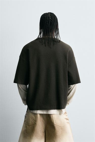 CONTRAST PRINT KNIT T-SHIRT - Dark brown by Zara - Image 2
