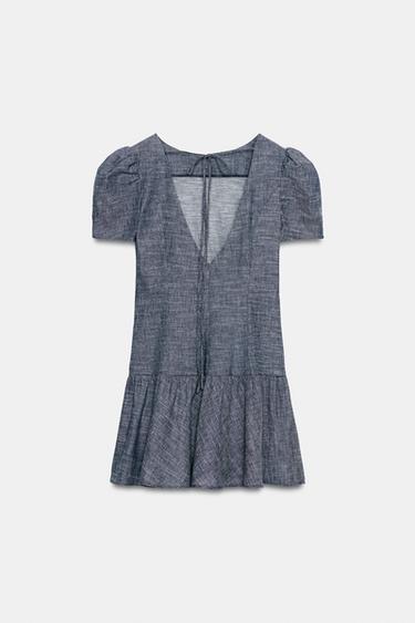 ROBE COURTE À MANCHES BOUFFANTES - Bleu de Zara - Image 7