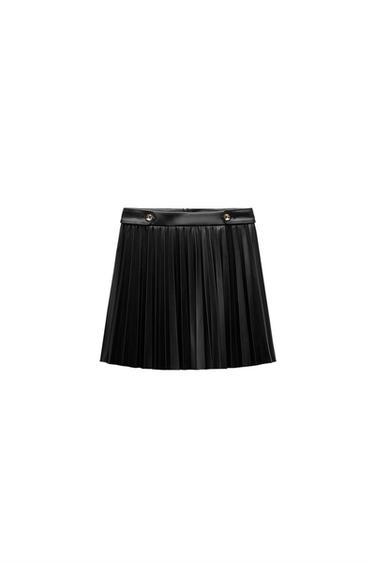 FAUX LEATHER MINI SKIRT WITH BOX PLEATS