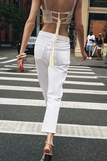 Zara Z1975 HIGH-WAIST MOM LEG JEANS - White