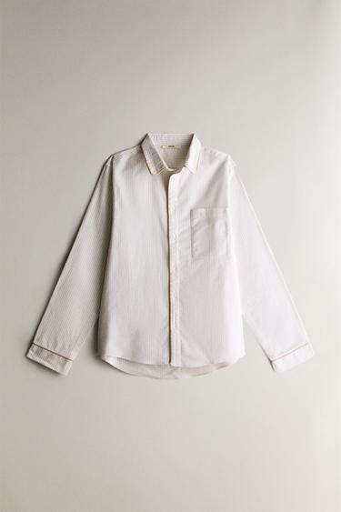 Zara LONG SLEEVE STRIPED FLANNEL SHIRT - Ecru - Image 0