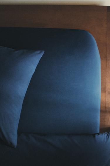 WASHED COTTON PERCALE FITTED SHEET X SOCIETY LIMONTA - Blue by Zara - Image 4