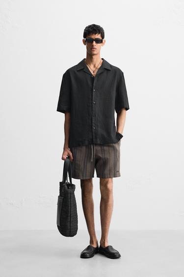 EMBROIDERED TEXTURED BERMUDA SHORTS - Grey by Zara
