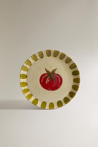 PLATO POSTRE LOZA FRUTA - Rojo de Zara
