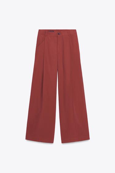 Zara PLEATED PANTS - Dark maroon