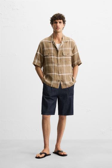CHECKED LINEN/COTTON SHIRT - Brown by Zara - Image 0